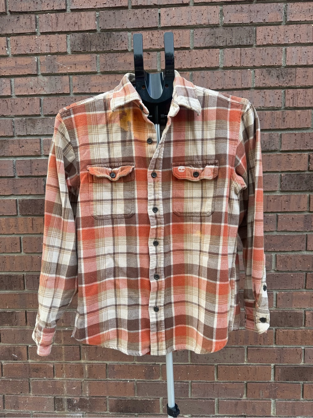 Timberland Vintage Heavy Flannel Shirt Mens M SHRUNK Runs Small Plaid Shacket